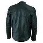 No Collar HL10499 Club Leather Shirt Men Black Mandarin collar