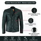 No Collar HL10499 Club Leather Shirt Men Black Mandarin collar