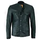No Collar HL10499 Club Leather Shirt Men Black Mandarin collar