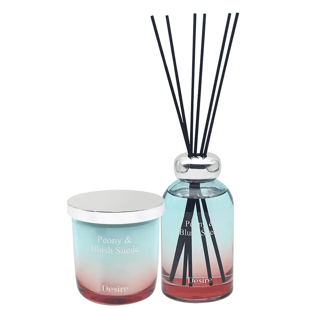 Ombre Peony & Blush Suede Luxury Ombre Glass Candle Or Reed Diffuser
