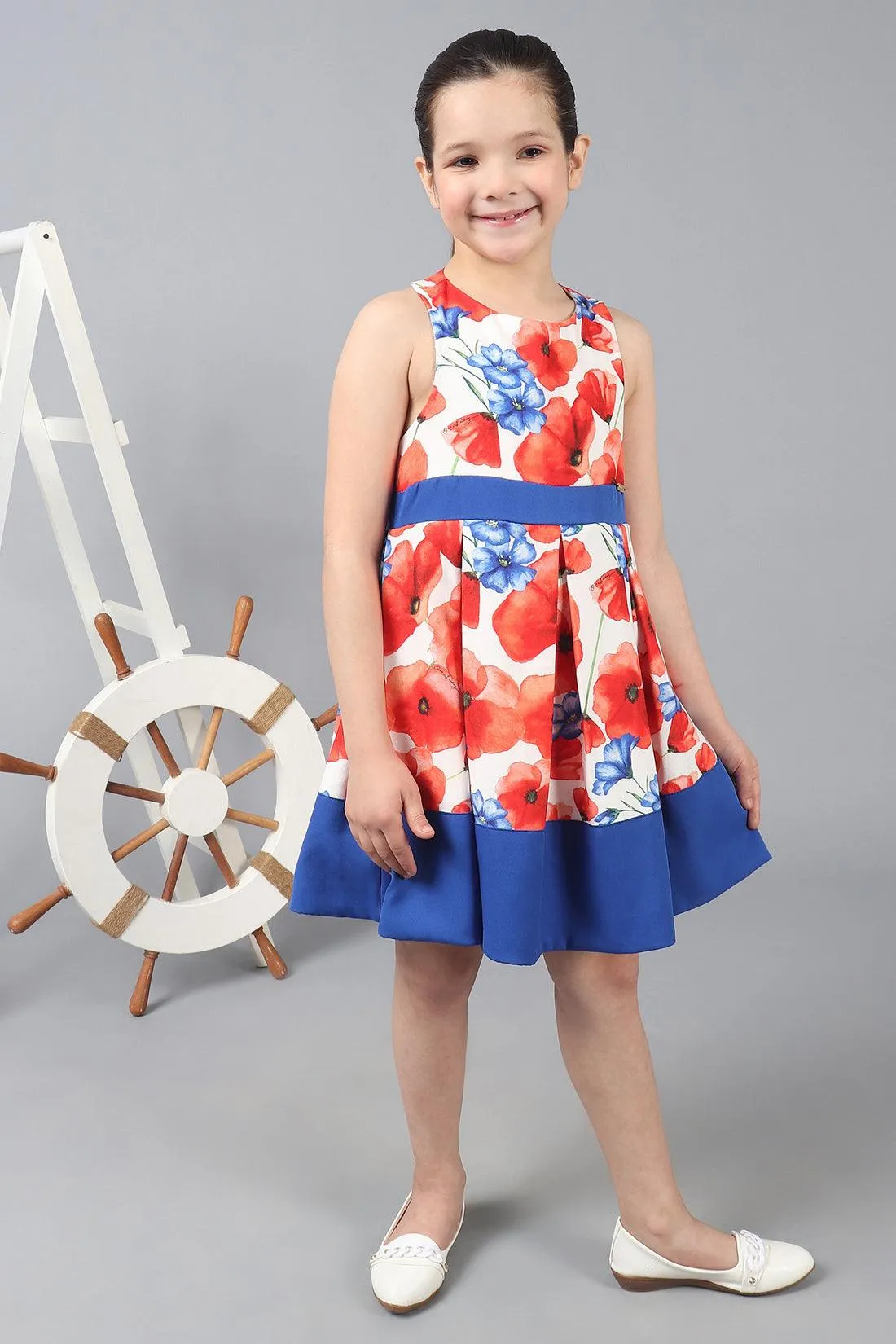 One Friday Kids Girls Floral Printed Fit & Flare Bow Dress