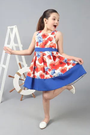 One Friday Kids Girls Floral Printed Fit & Flare Bow Dress