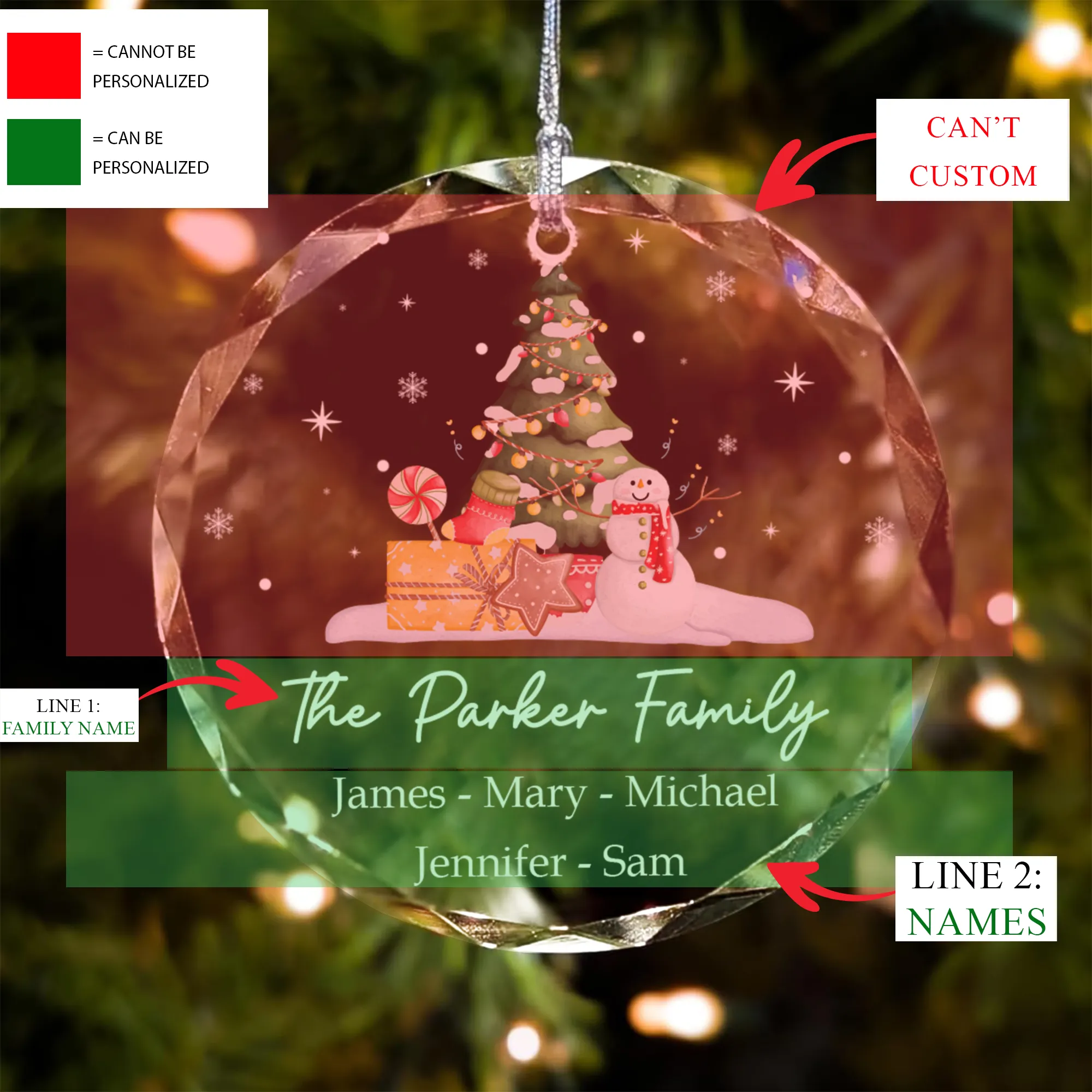 Personalized Family Christmas Glass Ornaments GX02-5