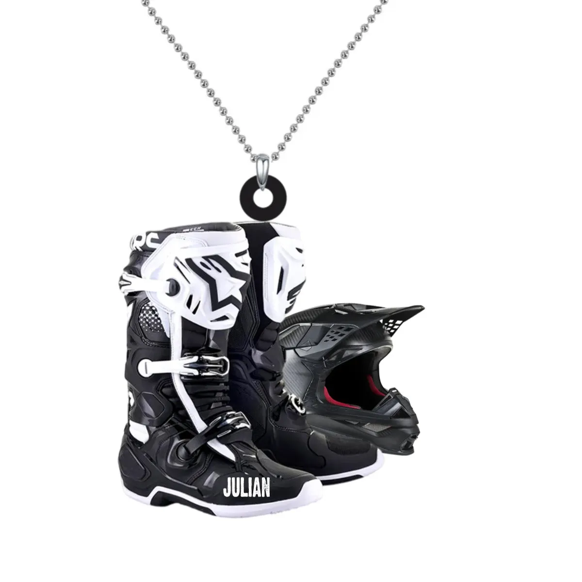 Personalized Motocross Boots Helmet Car Hanging Ornament, Motocross Boots Helmet Ornament