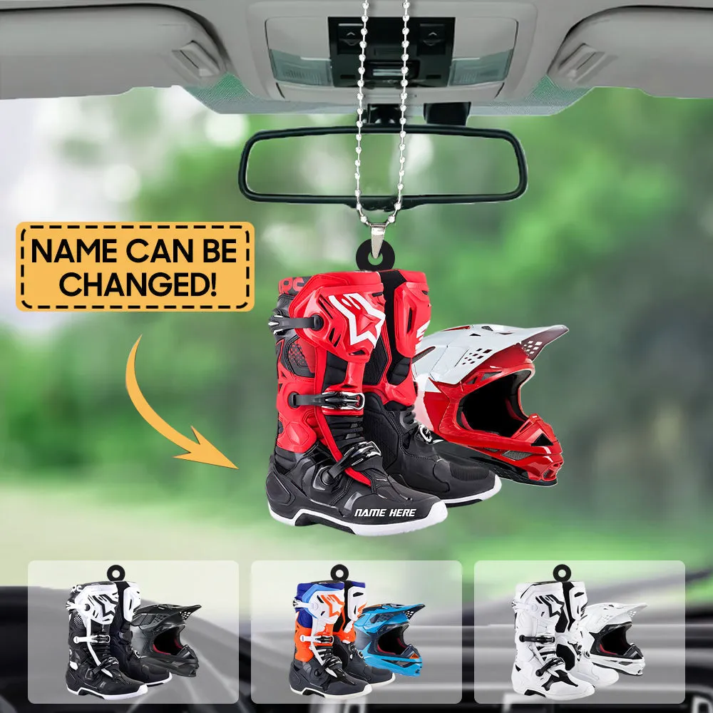 Personalized Motocross Boots Helmet Car Hanging Ornament, Motocross Boots Helmet Ornament