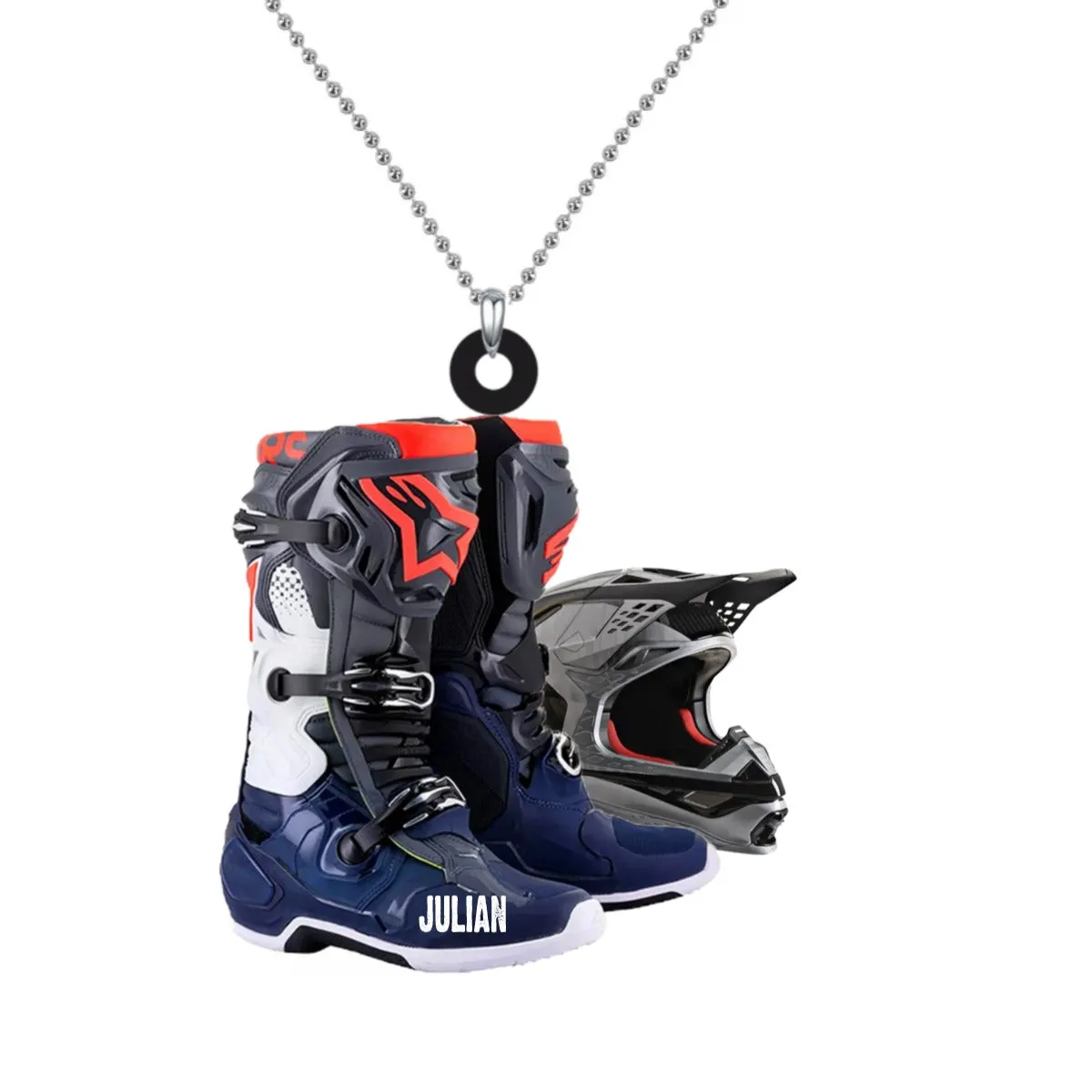 Personalized Motocross Boots Helmet Car Hanging Ornament, Motocross Boots Helmet Ornament