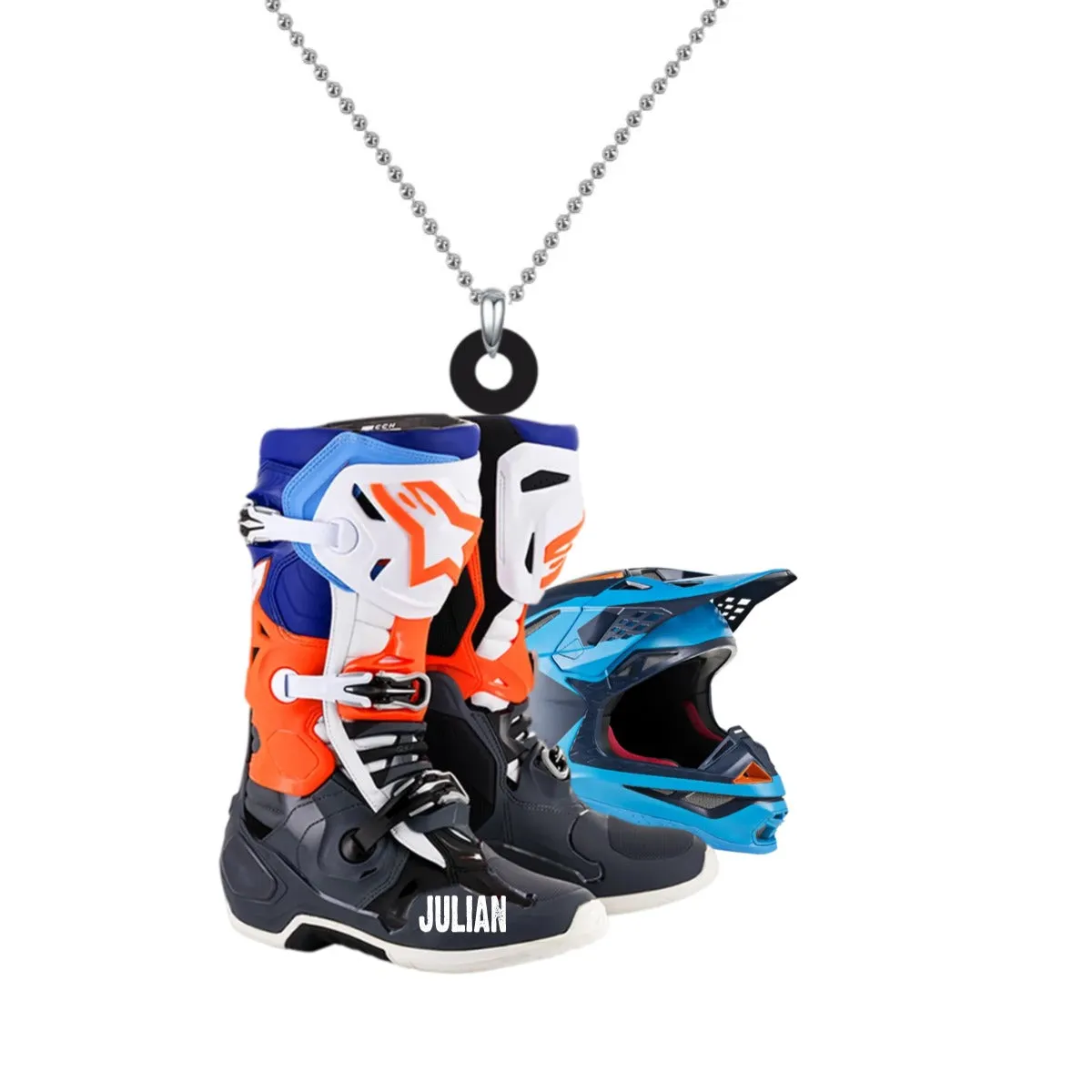 Personalized Motocross Boots Helmet Car Hanging Ornament, Motocross Boots Helmet Ornament