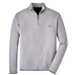 Peter Millar Quad Quilted Quarter-Zip-Gale Grey with Island Logo