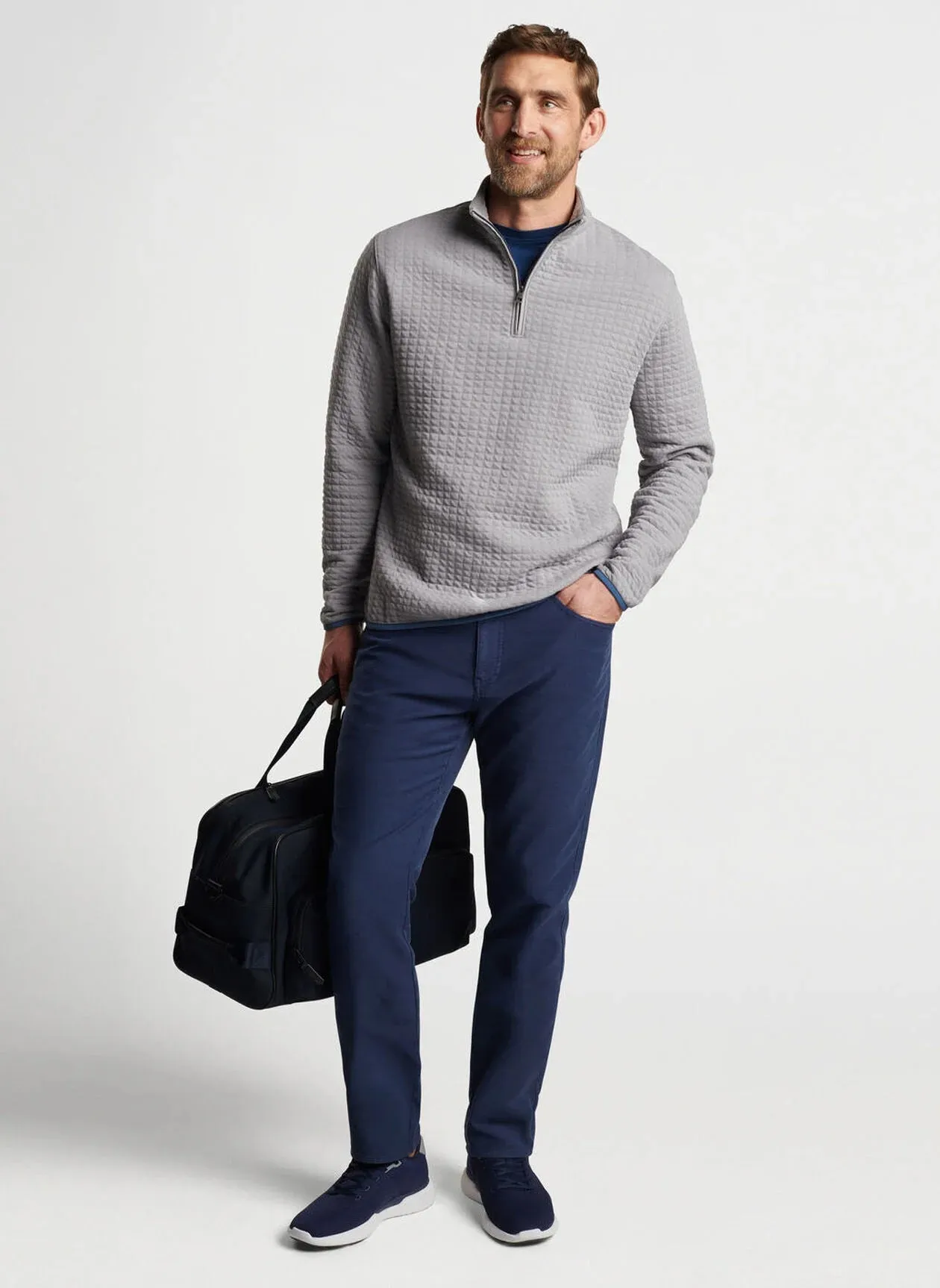 Peter Millar Quad Quilted Quarter-Zip-Gale Grey with Island Logo