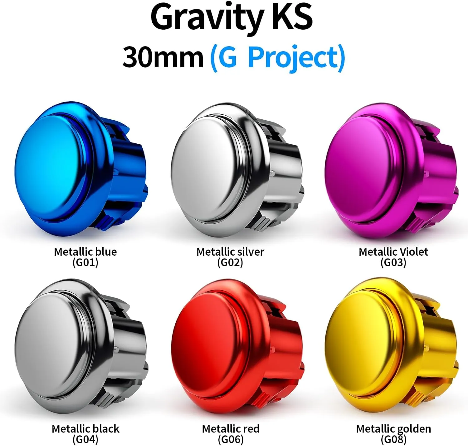 qanba Gravity KS Metallic Color Mechanical Arcade Buttons 30mm Snap-In Mechanical Pushbutton (Boxed (Black G04(8 pcs))