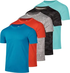 Real Essentials 5 Pack: Men??s Short Sleeve Dry Fit Active Crew Neck T Shirt - Athletic Running Gym Workout Tee Tops