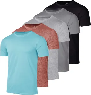 Real Essentials 5 Pack: Men??s Short Sleeve Dry Fit Active Crew Neck T Shirt - Athletic Running Gym Workout Tee Tops