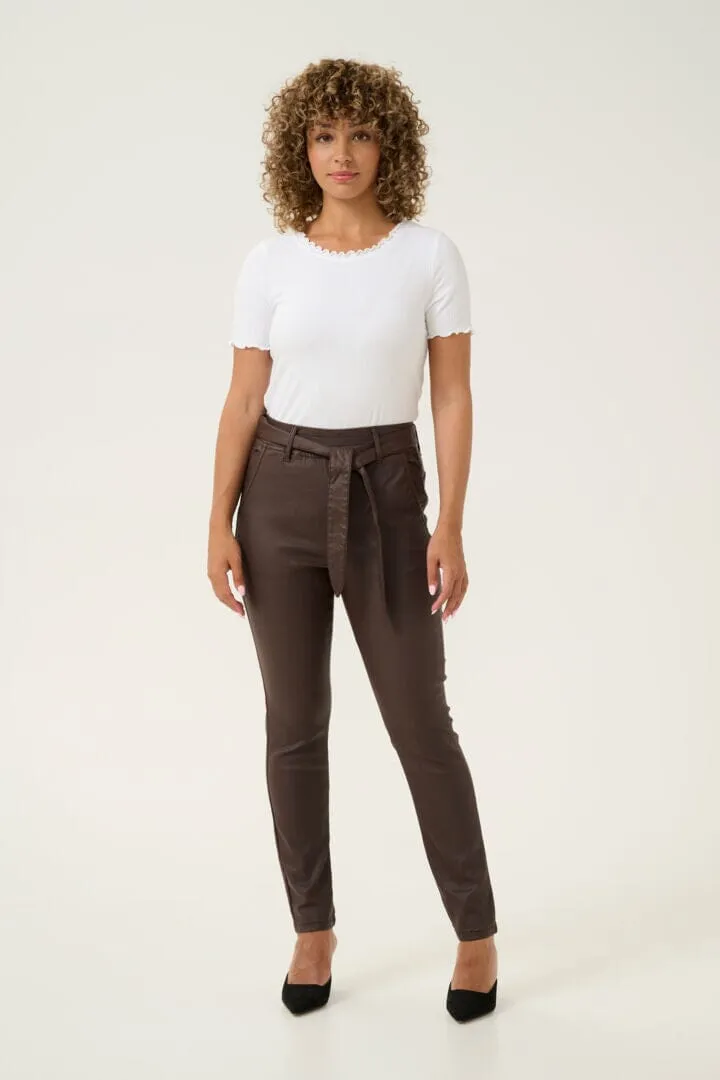 REMOVABLE BELT BROWN WAXED ANKLE PANT