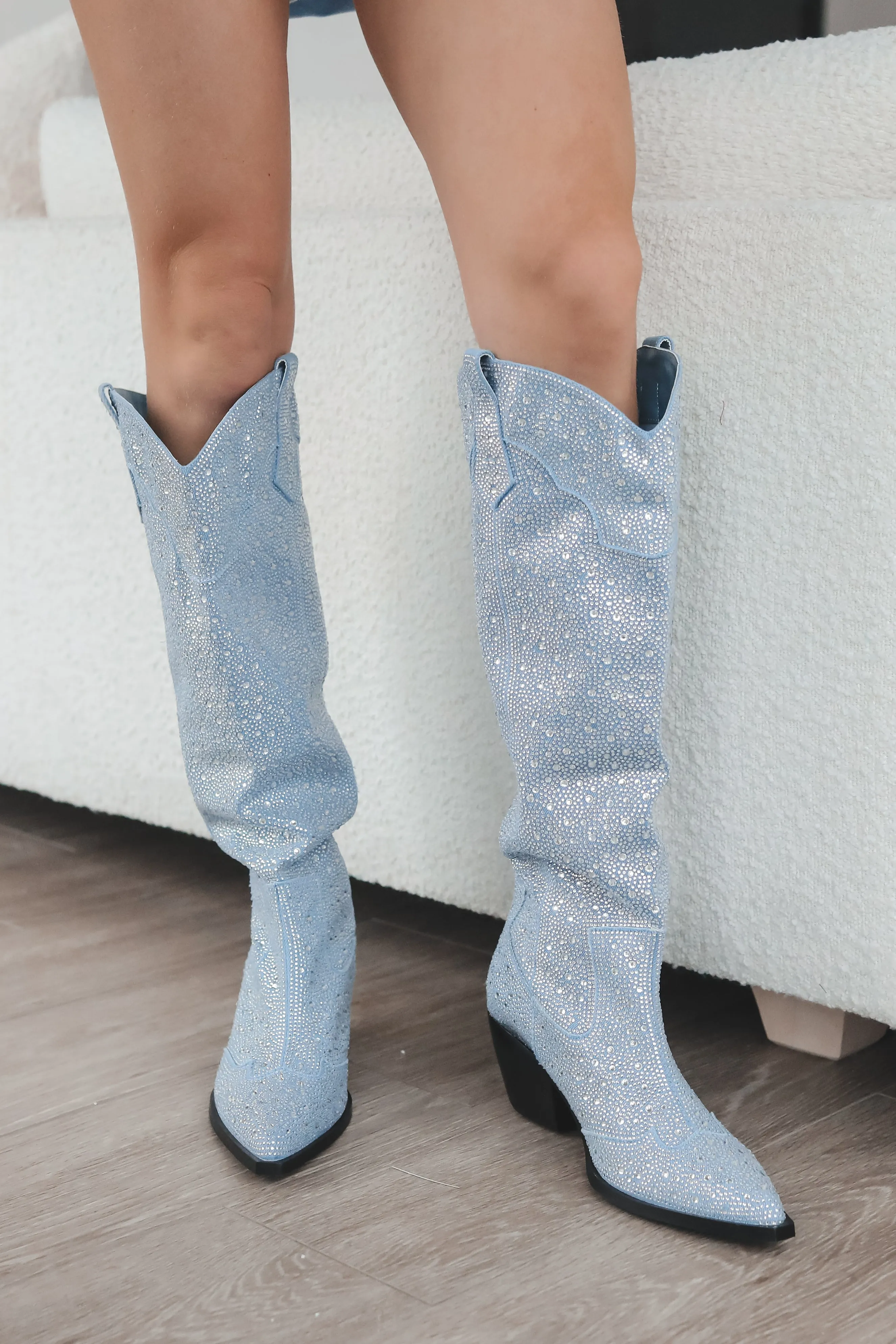 Rhinestone Cowgirl Chic Denim Boots