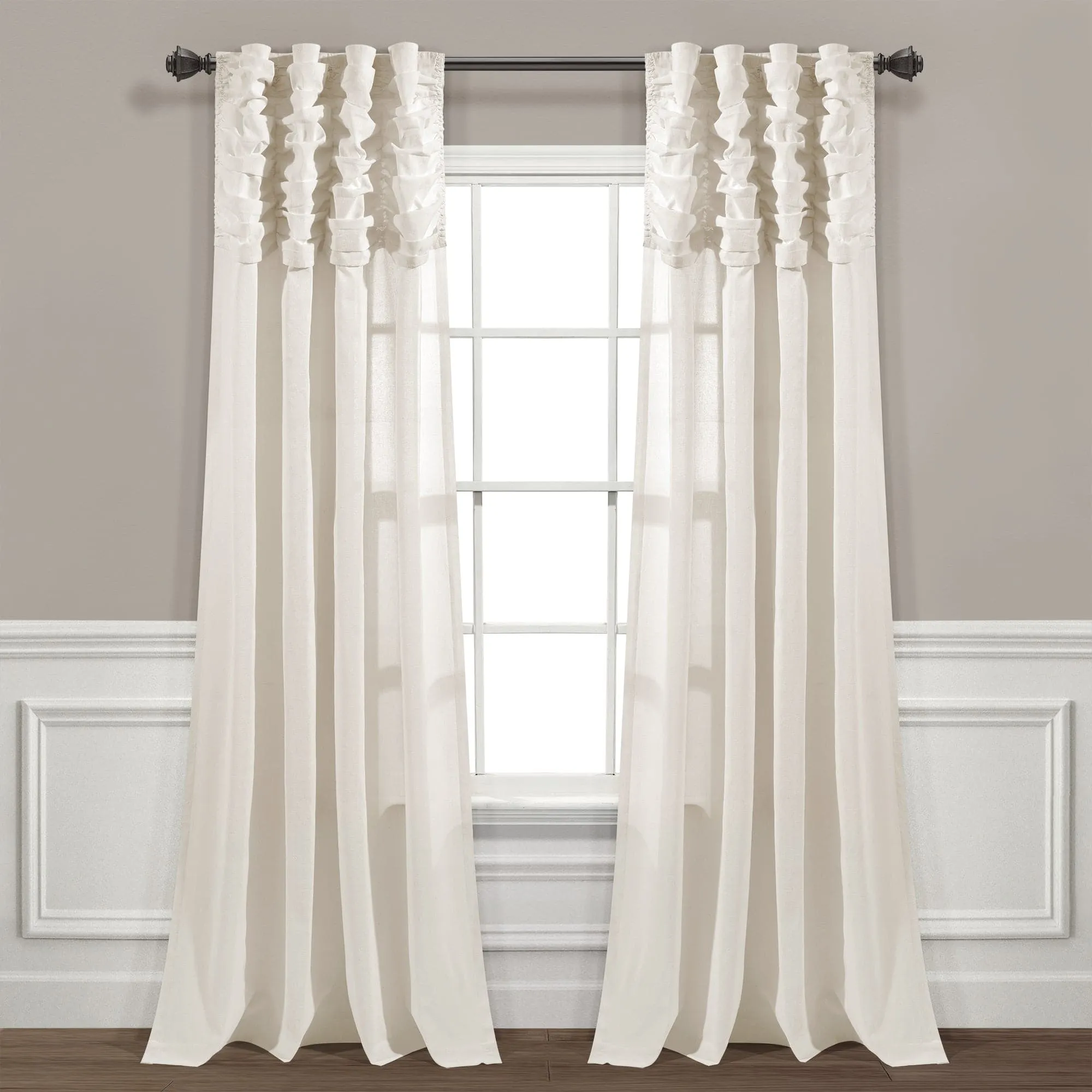 Ruched Waterfall Faux Linen Window Curtain Panel