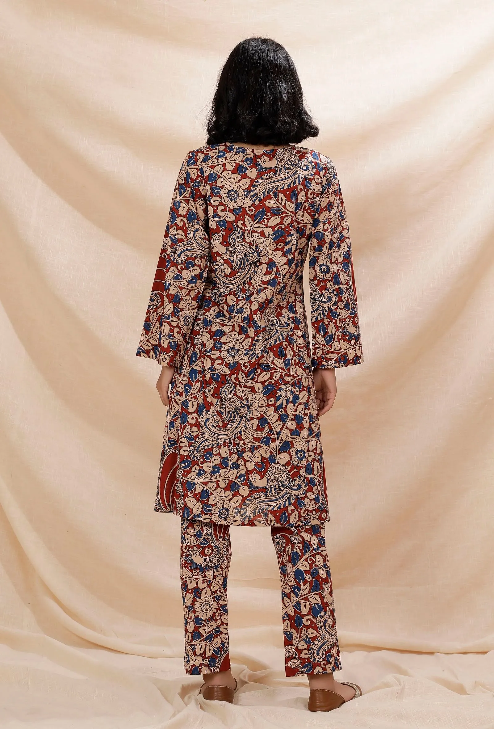 Rust Red Kalamkari Flared Cotton Kurta