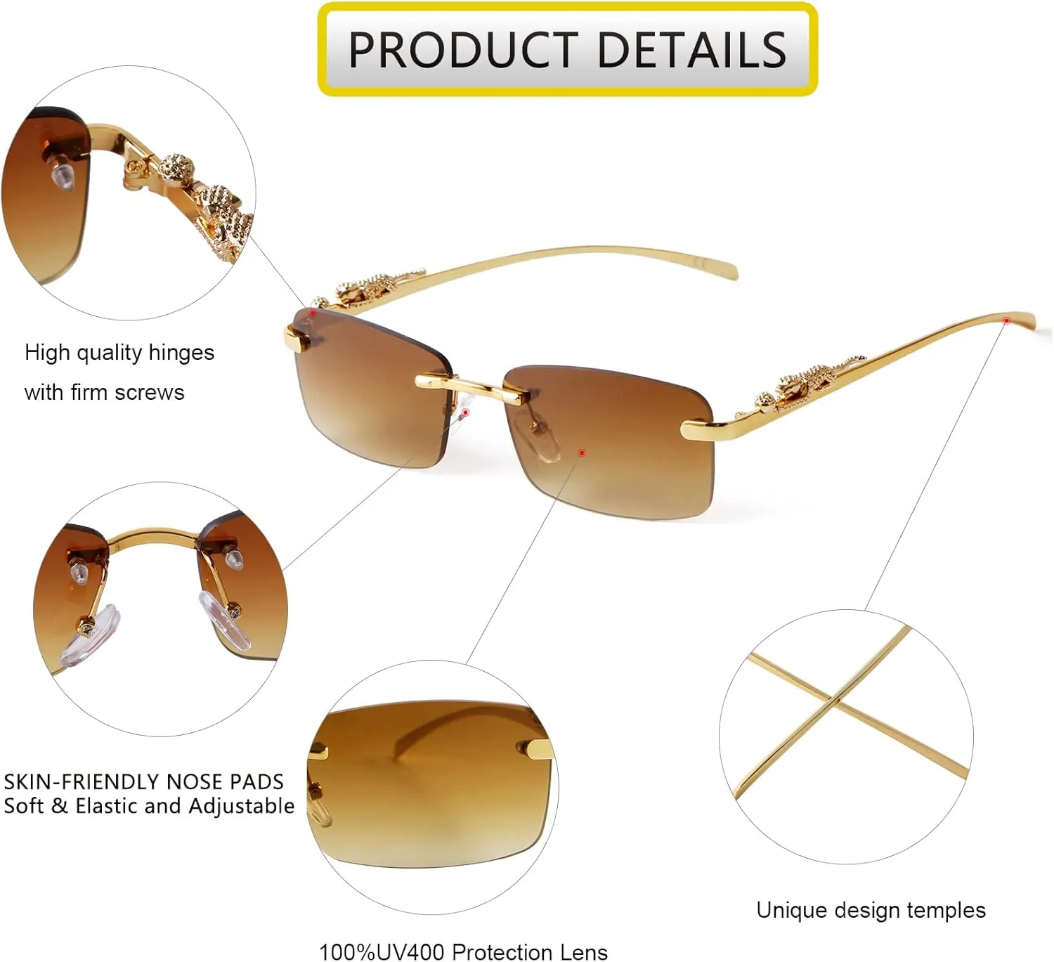 SDINM Rimless Sunglasses for Men Women Fashion Small Narrow Rectangle Sun Glasses Shades 90s Eyewear