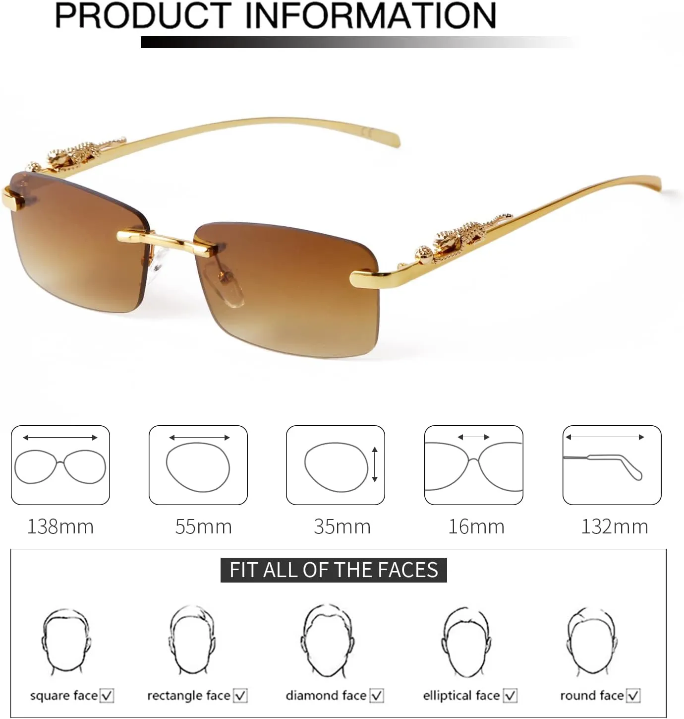 SDINM Rimless Sunglasses for Men Women Fashion Small Narrow Rectangle Sun Glasses Shades 90s Eyewear