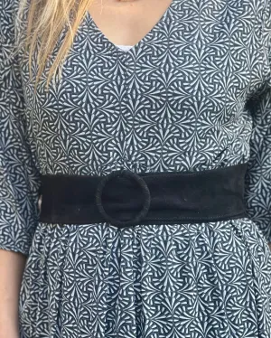 Silky Suede Leather Round Buckle Belt - Black