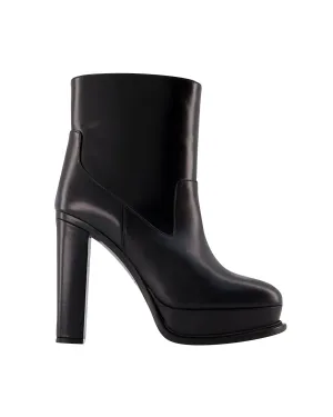 Smooth Leather Ankle Boots with Side Zip Closure