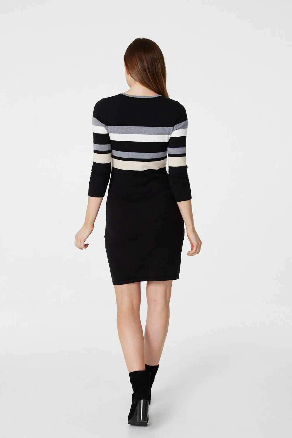 Striped 3/4 Sleeve Knit Dress