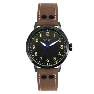Tensity Leather Round Black Dial Brown Band Watch