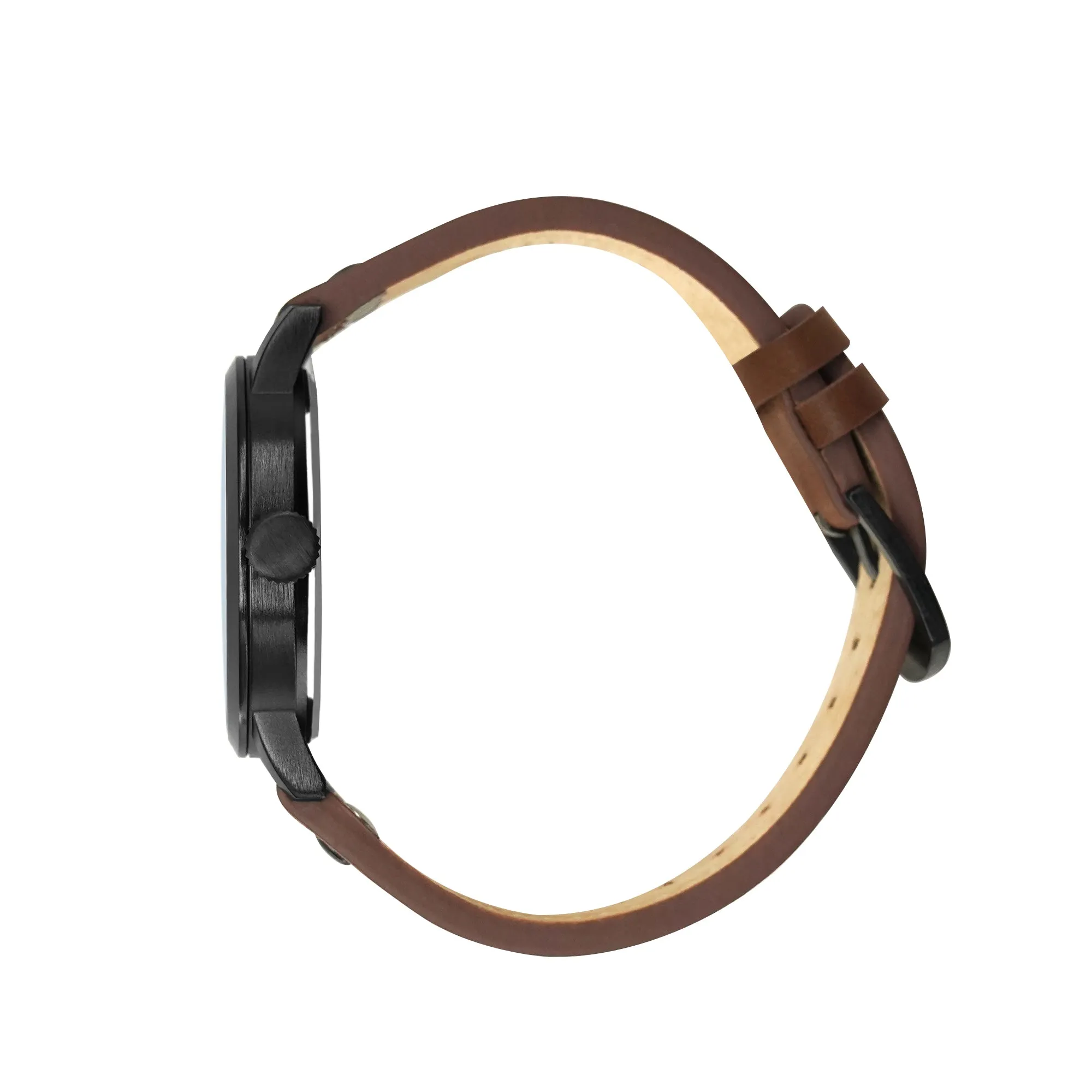 Tensity Leather Round Black Dial Brown Band Watch
