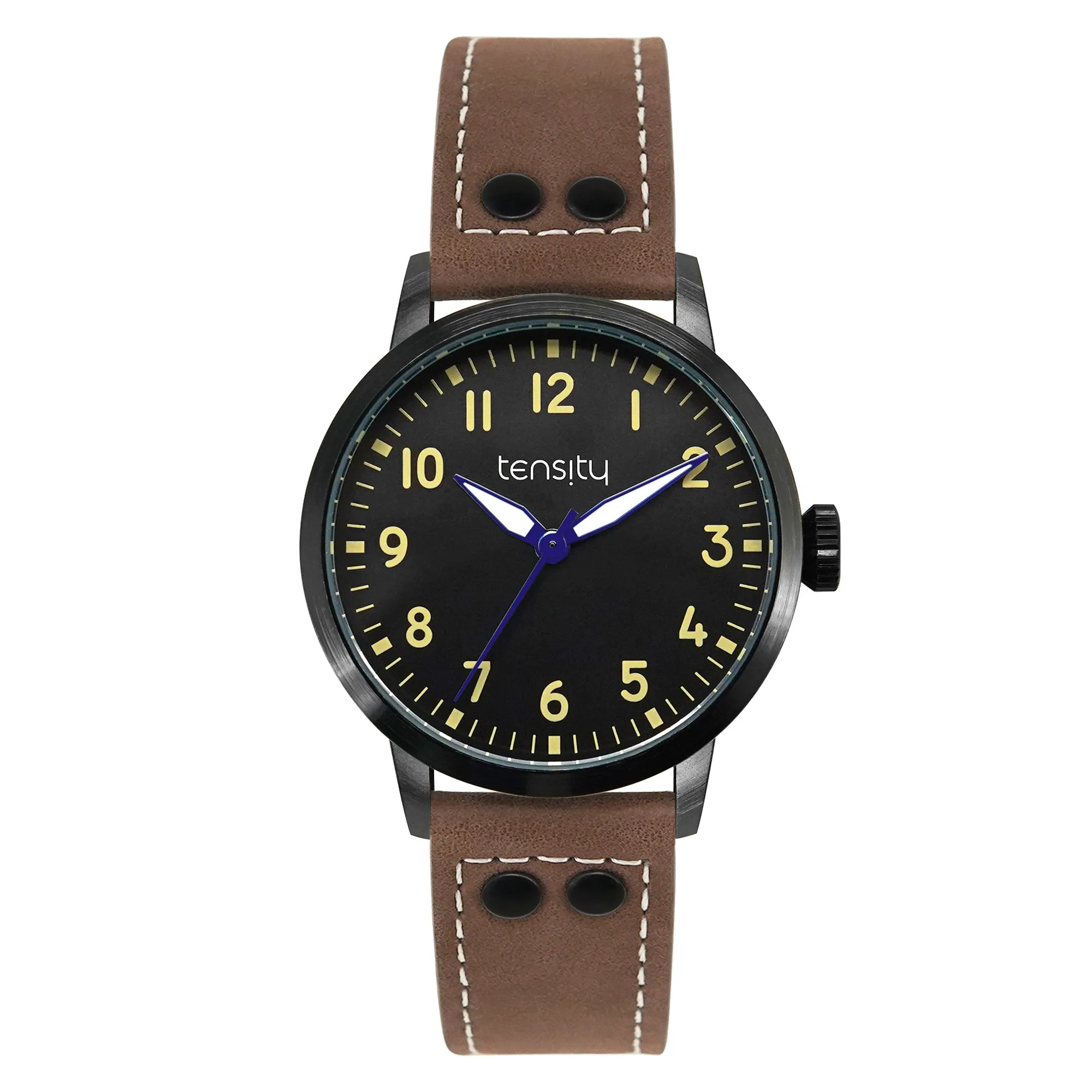 Tensity Leather Round Black Dial Brown Band Watch