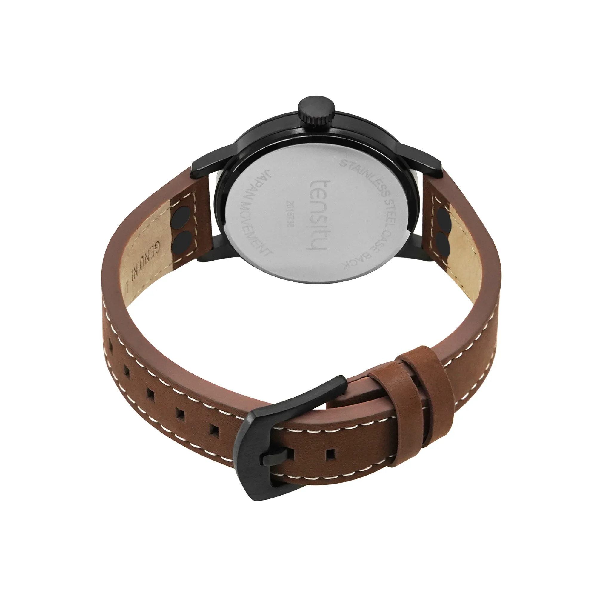 Tensity Leather Round Black Dial Brown Band Watch