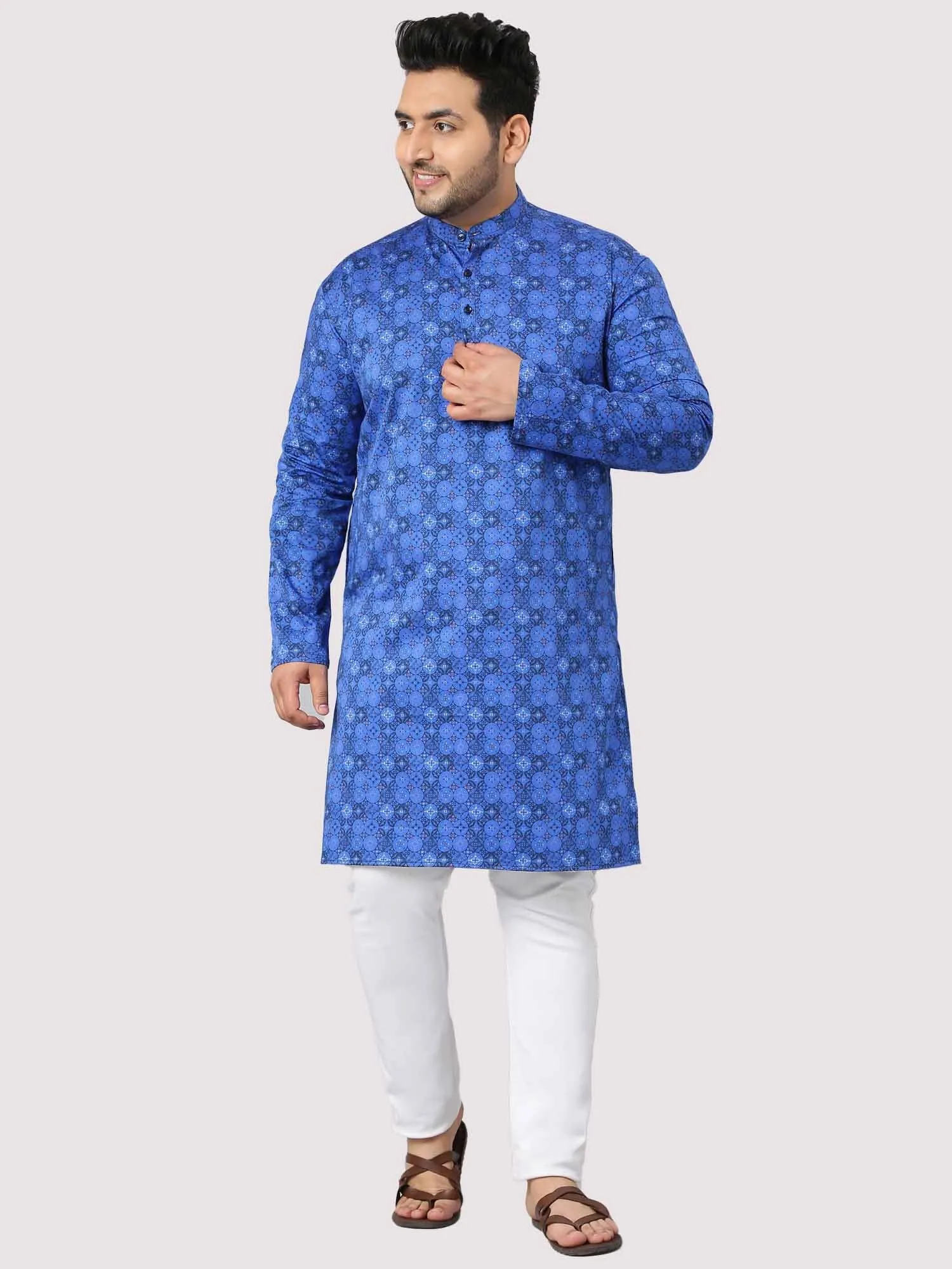 The Radiant Blue Stary Printed Kurta Men's Plus Size