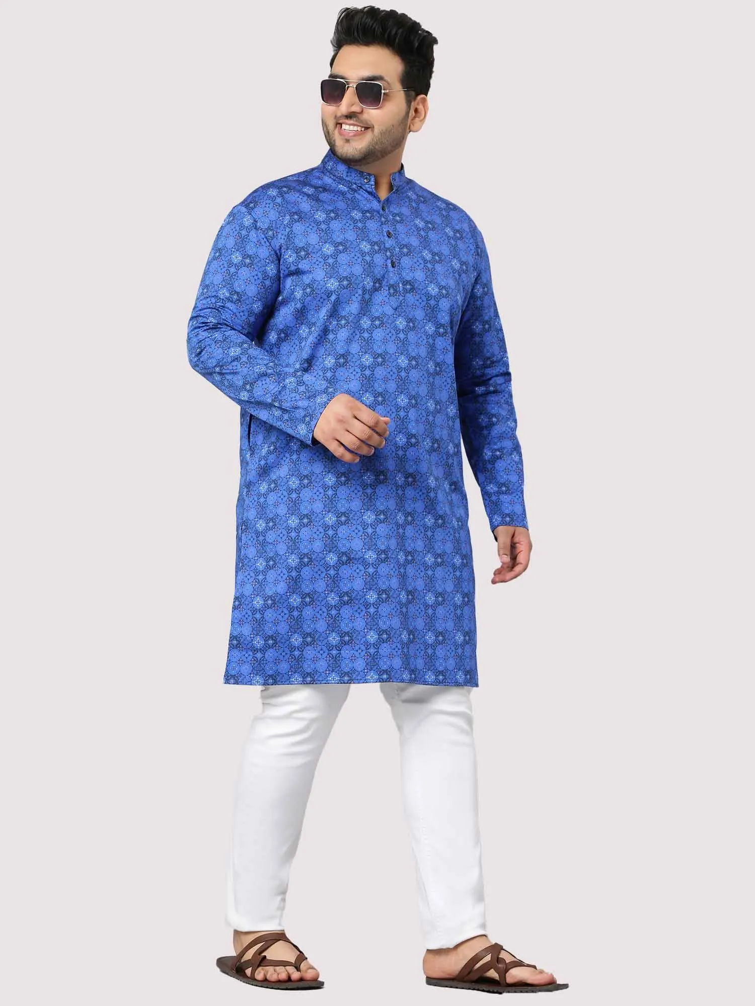 The Radiant Blue Stary Printed Kurta Men's Plus Size