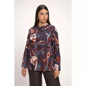 Ulla Popken Tie Neck Blouse in Paisley Print