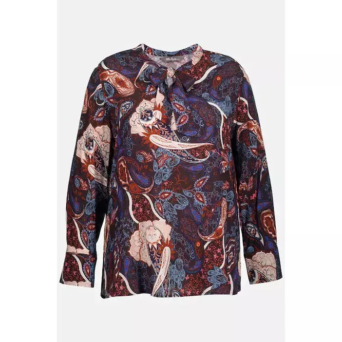 Ulla Popken Tie Neck Blouse in Paisley Print