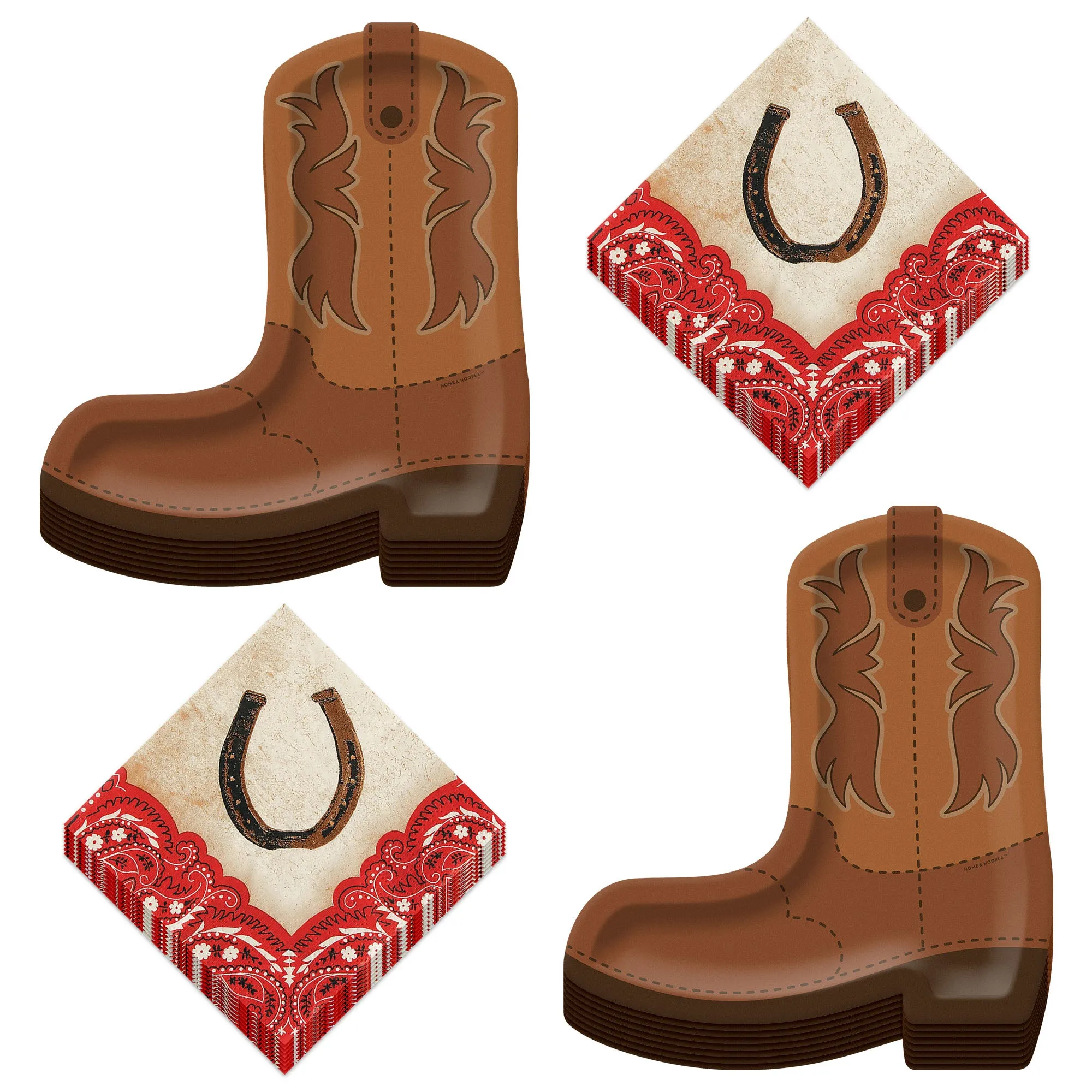 Western Party Supplies - Horse and Wild Western Rider Paper Dinner Plates and Cowboy Hat Luncheon Napkins (Serves 16)