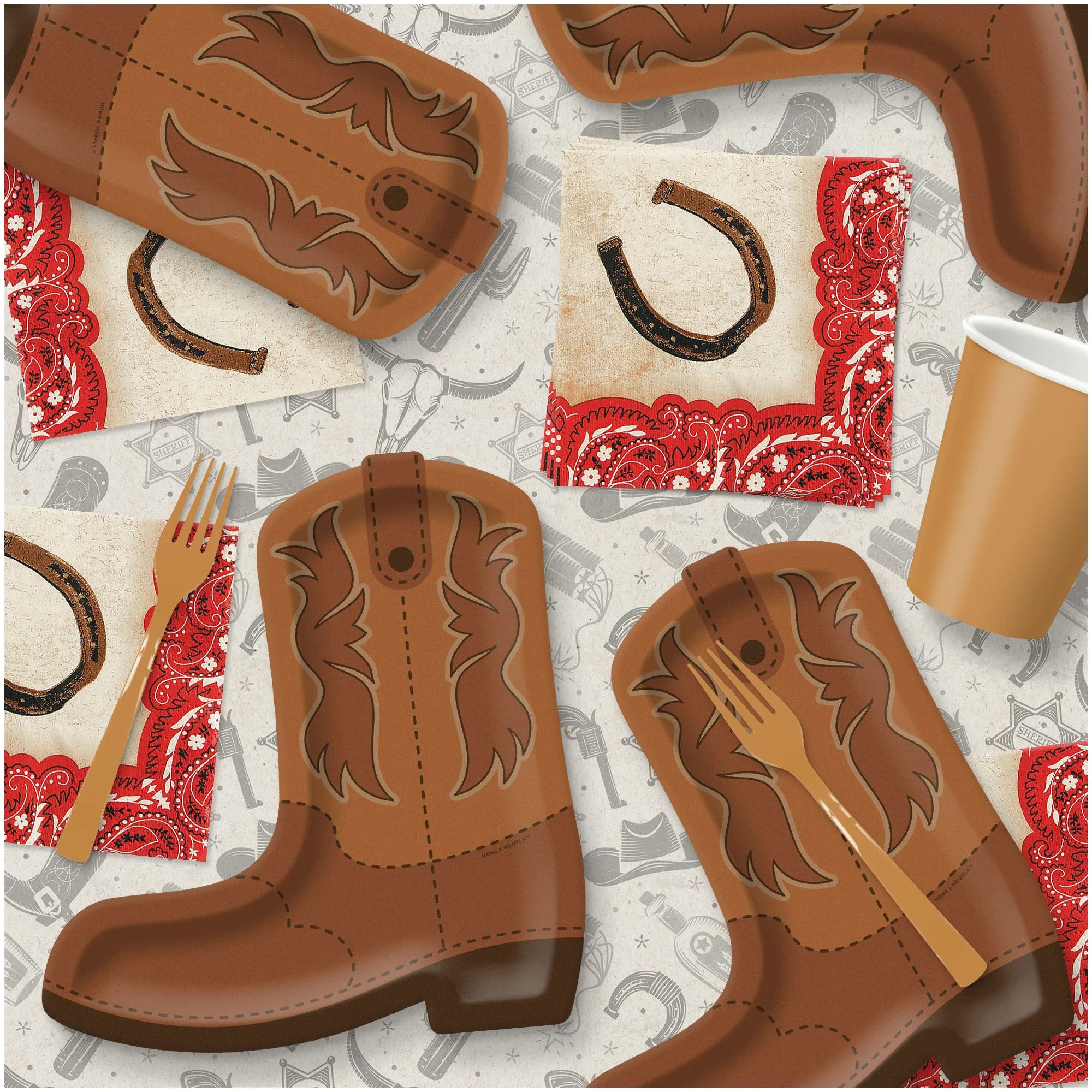 Western Party Supplies - Horse and Wild Western Rider Paper Dinner Plates and Cowboy Hat Luncheon Napkins (Serves 16)