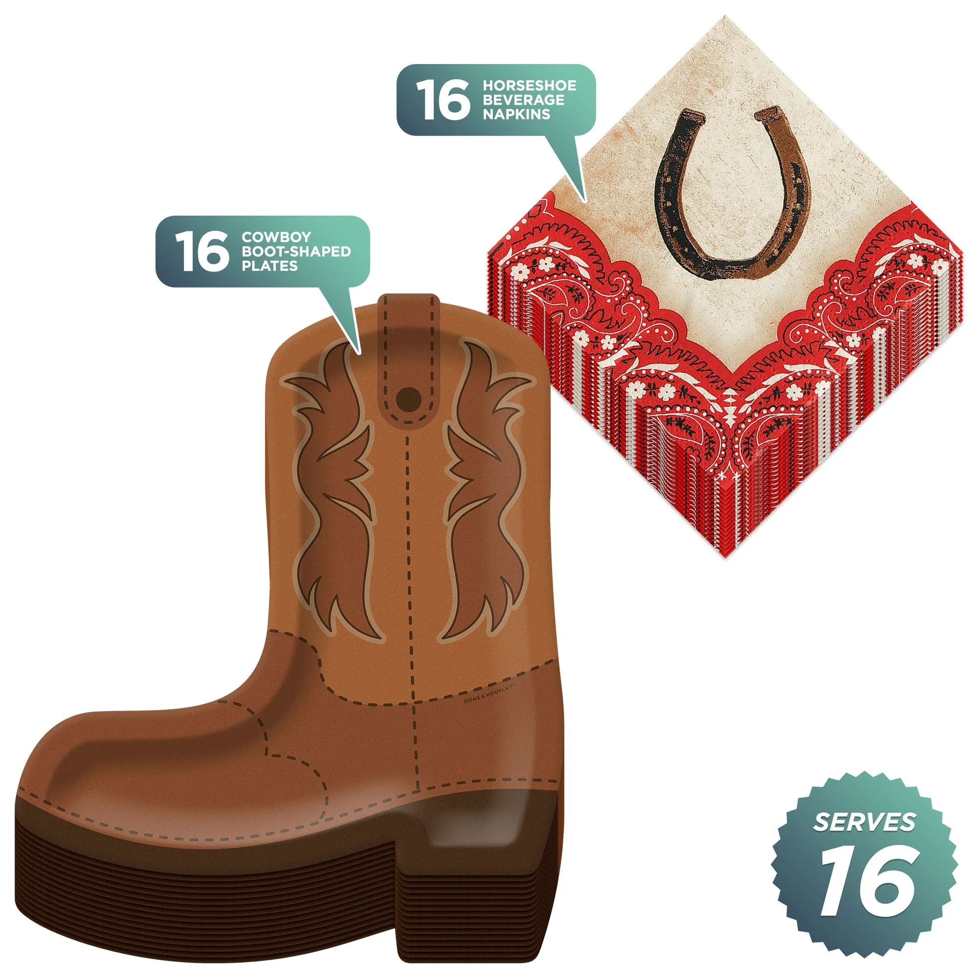 Western Party Supplies - Horse and Wild Western Rider Paper Dinner Plates and Cowboy Hat Luncheon Napkins (Serves 16)