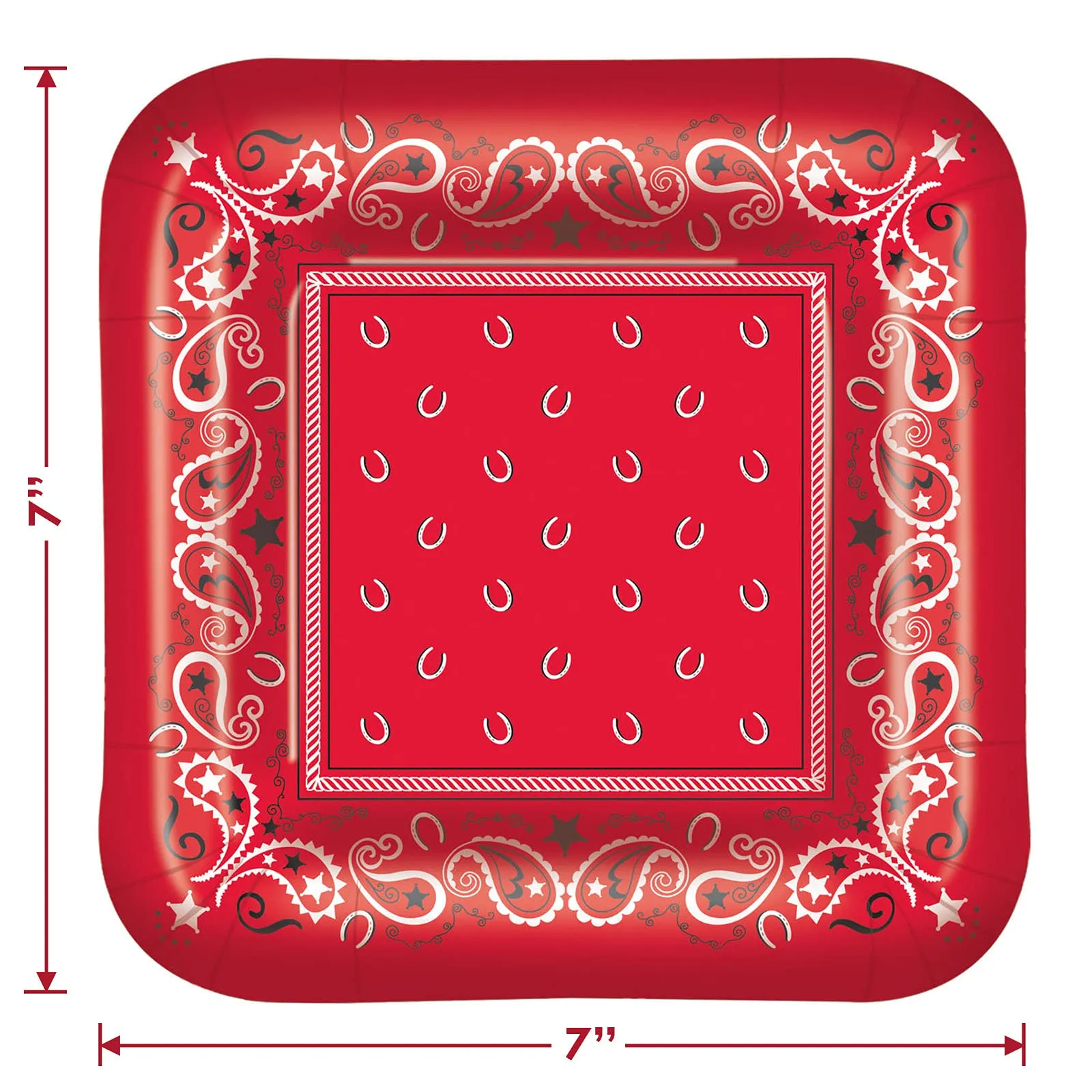 Western Party Supplies - Red & Blue Bandana Paper Dessert Plates and Beverage Napkins (Serves 16)