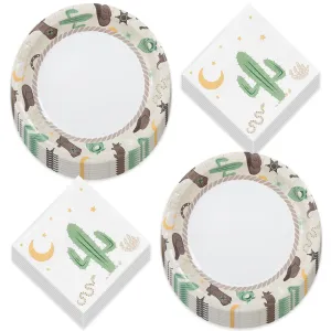 Western Party Supplies - Wild West Paper Plates and Cactus Beverage Napkins (Serves 16)