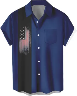 WHO IN SHOP Men's 4th of July American Flag Patriotic Shirts Short Sleeve Button Up USA Memorial Day Shirts