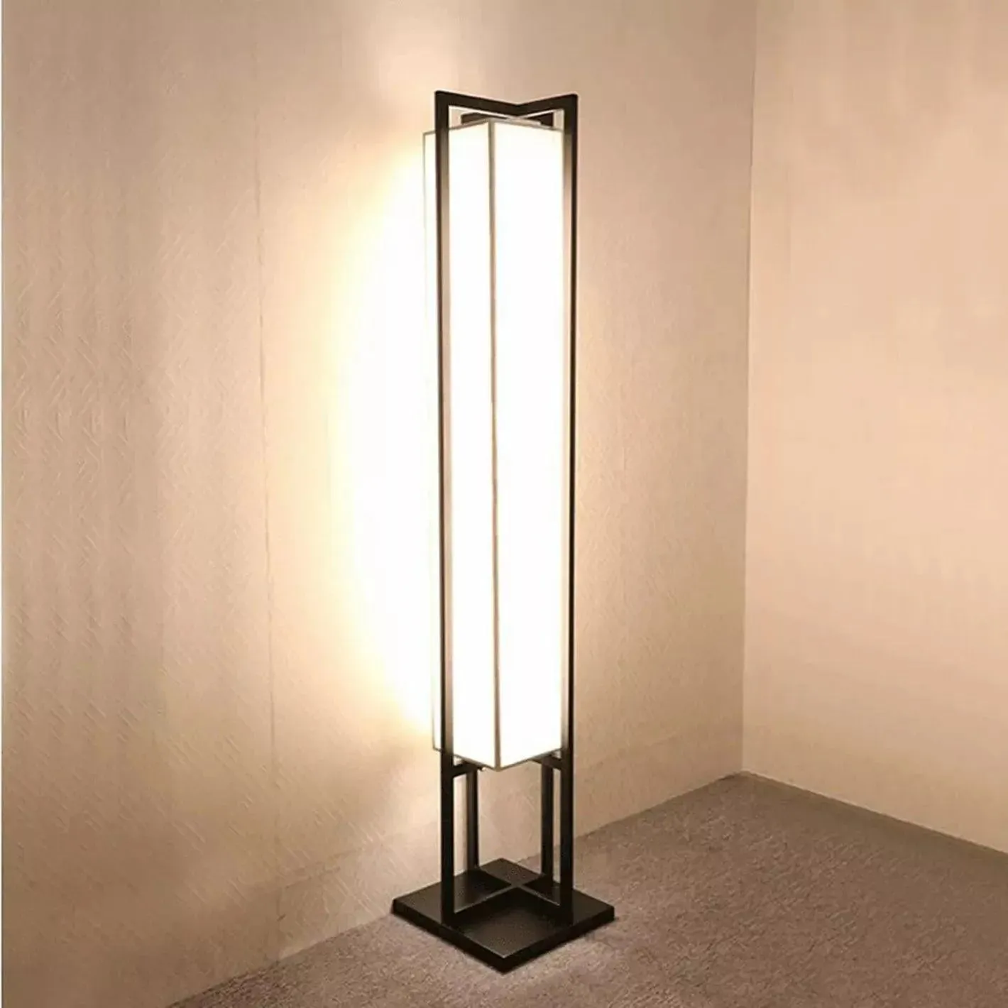 Wooden Twist Buzzy Rectangular Shape Stylish Metal & Glass Floor Lamp