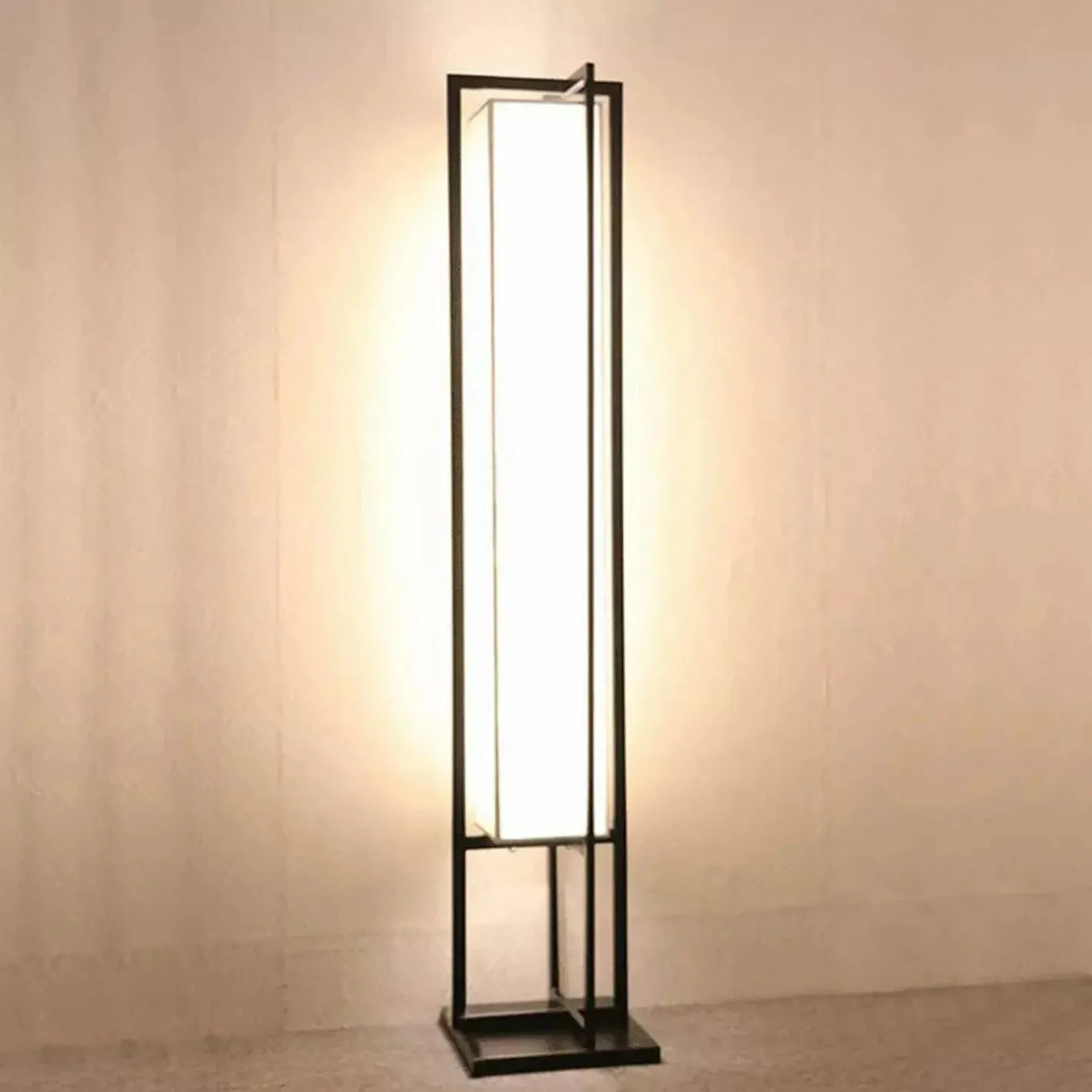 Wooden Twist Buzzy Rectangular Shape Stylish Metal & Glass Floor Lamp
