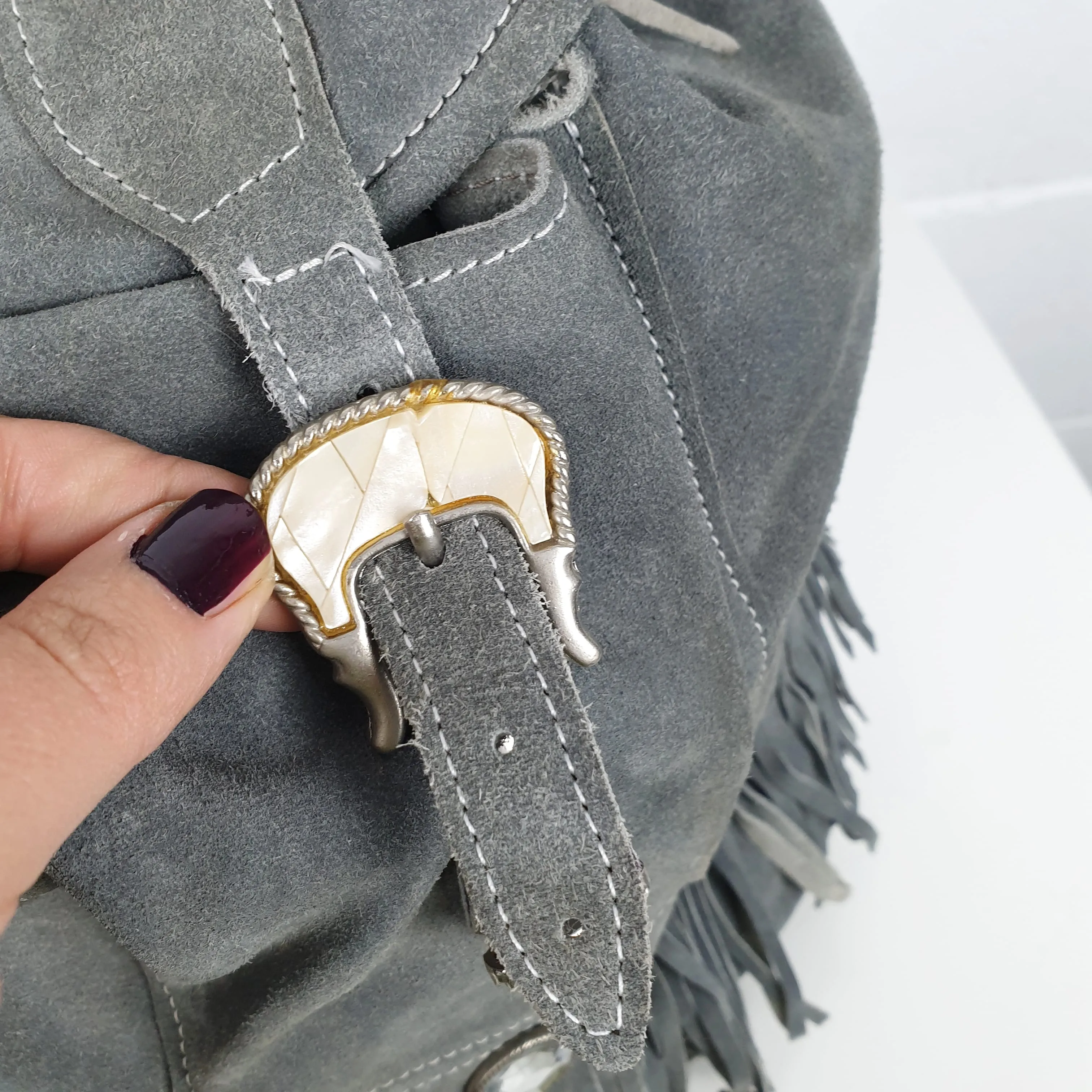 Zaino vintage camoscio grigio